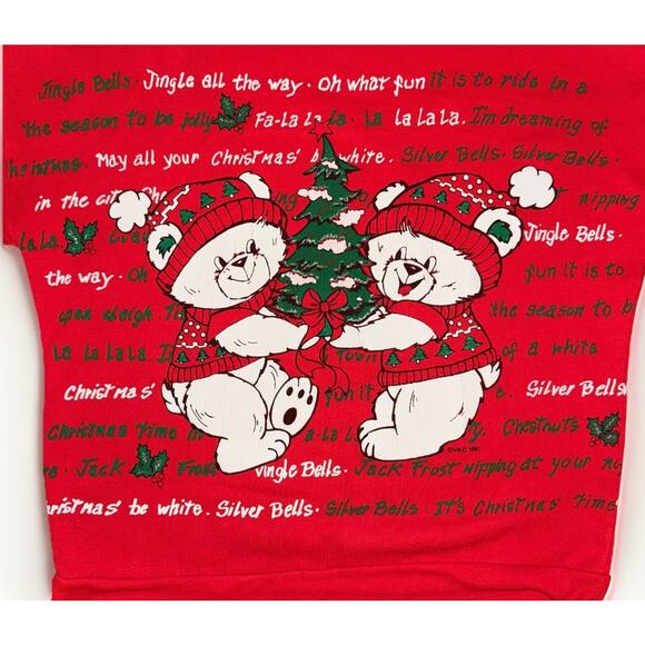 Rare VTG 90s Nutcracker SM Red Ugly Sweater Double Holiday Bear Christmas Lyric - Picture 2 of 7